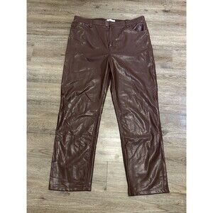 Abercrombie & Fitch The 90s Straight Ultra High Rise 34/18R Leather Pant Brown